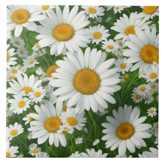 Retrovit blommigt, vit daisy mönster kakelplatta (Framsidan)