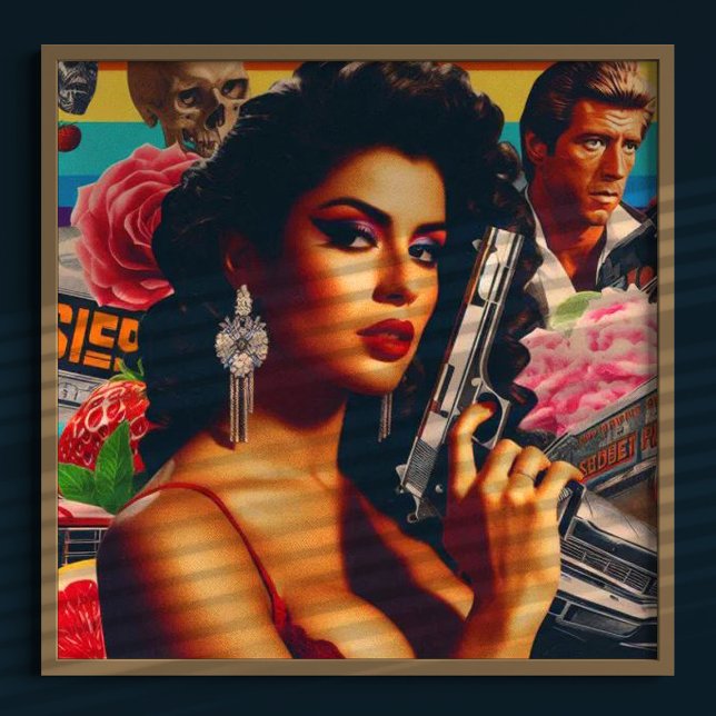 Retrowave Action Woman Poster (Skapare uppladdad)