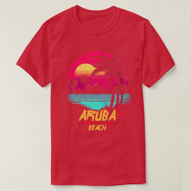 Retrowave Beach Aruba Beach T Shirt (Design framsida)