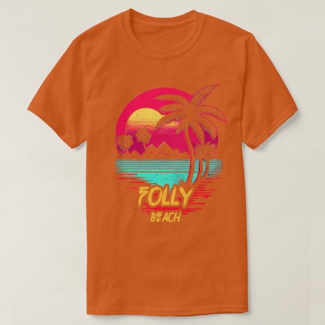 Retrowave Beach Folly Beach T Shirt (Design framsida)