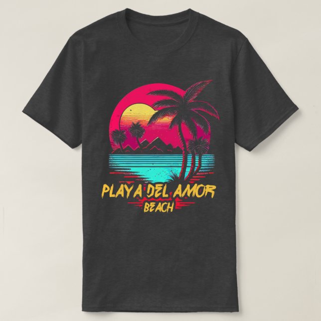 Retrowave Beach Playa Del Kärlek Beach T Shirt (Design framsida)
