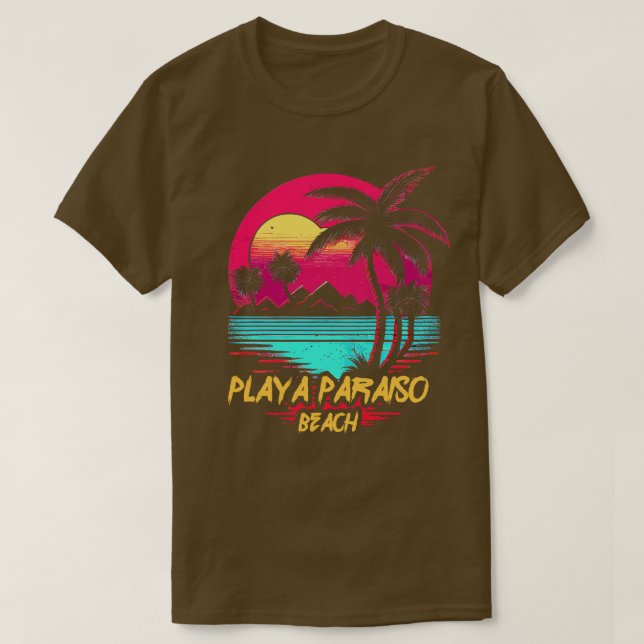 Retrowave Beach Playa Paraiso Beach T Shirt (Design framsida)