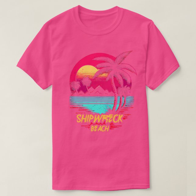 Retrowave Beach Shipwreck Beach T Shirt (Design framsida)