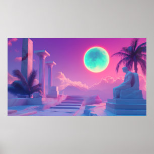 Retrowave Grekiska Gud Poster - Neon Vaporwave Aes