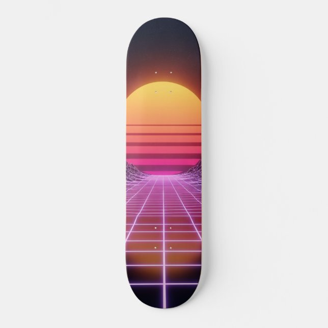 Retrowave Landscape Mini Skateboard Bräda 18,5 Cm (Framsida)