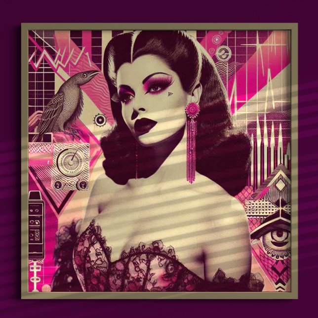 Retrowave Pin-up-kollage Poster (Skapare uppladdad)