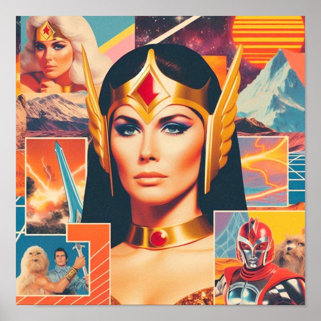 Retrowave Sci-Fi Warrior Woman Poster (Framsidan)