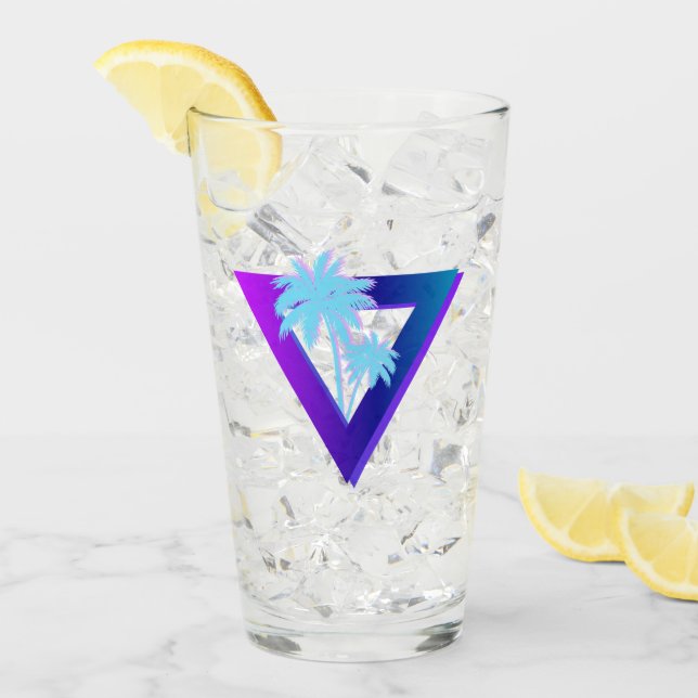RETROWAVE SYNTHWAVE PALM TREES TRIANGLE GLASS GLASKOPP (Framsida Ice)