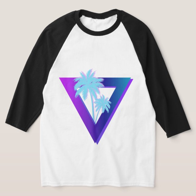 RETROWAVE SYNTHWAVE PALMKONOR TRIANGEL RAGLAN T SHIRT (Laydown)