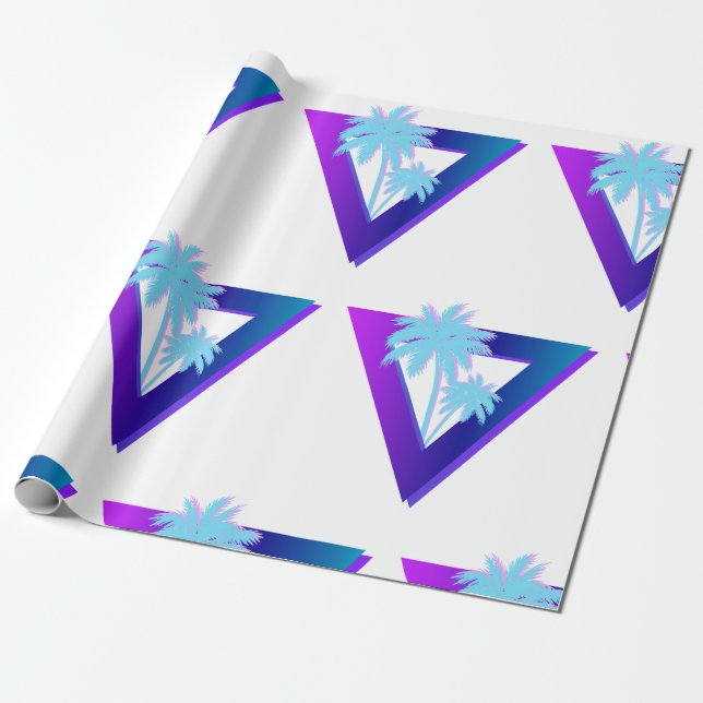 RETROWAVE SYNTHWAVE PALMTRÄD INPACKNINGSPAPPER PRESENTPAPPER (Utrullad)