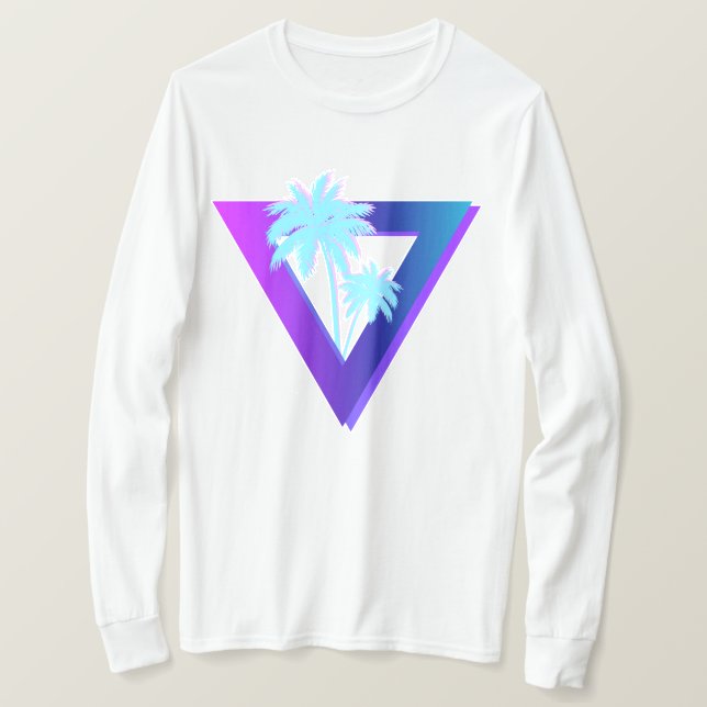 RETROWAVE SYNTHWAVE PALMTRÄD TRIANGEL LÅNGÄRM T SHIRT (Design framsida)