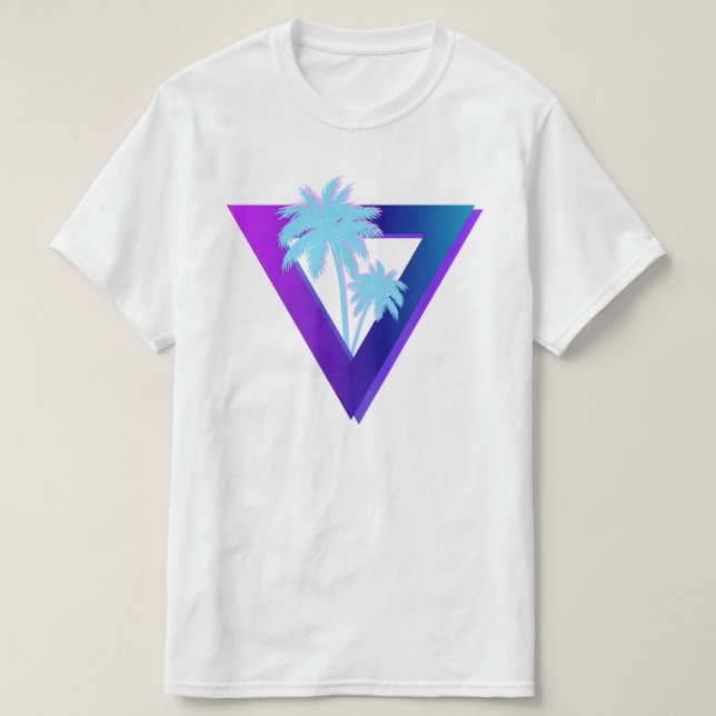 RETROWAVE SYNTHWAVE PALMTRE BEVÄXT TRIANGEL KOLLA T SHIRT (Design framsida)