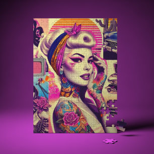 Retrowave Tattoo Pin-up Collage Pussel