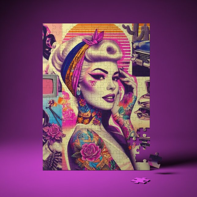 Retrowave Tattoo Pin-up Collage Pussel (Skapare uppladdad)