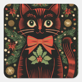 RetroXmasCat Fyrkantigt Klistermärke