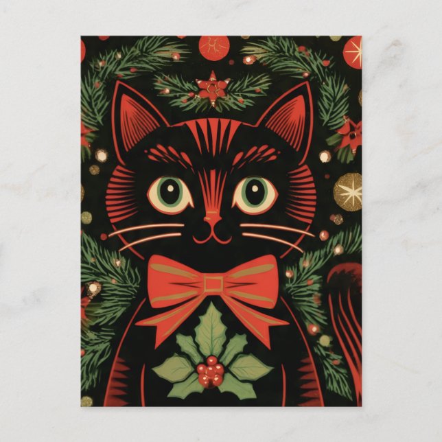 RetroXmasCat  Vykort (Framsida)