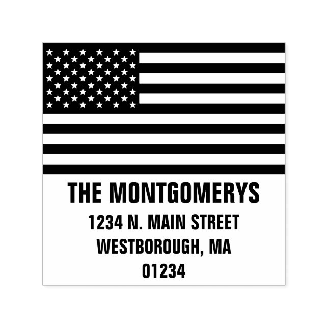 Retrun Adress Patriotic American Flagga Family Nam Självfärgande Stämpel (Design)