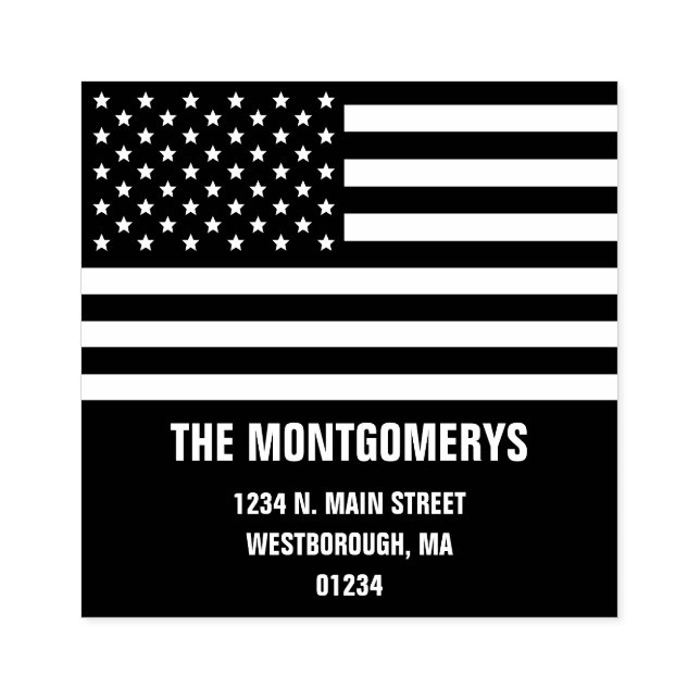 Retrun Adress Patriotic American Flagga Family Nam Stämpel (Tryck)
