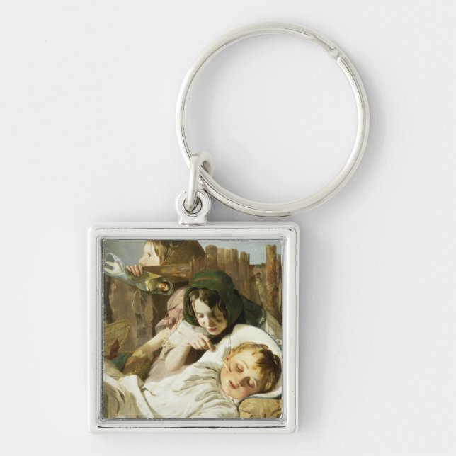 Retstickan Fyrkantig Silverfärgad Nyckelring (Framsidan)