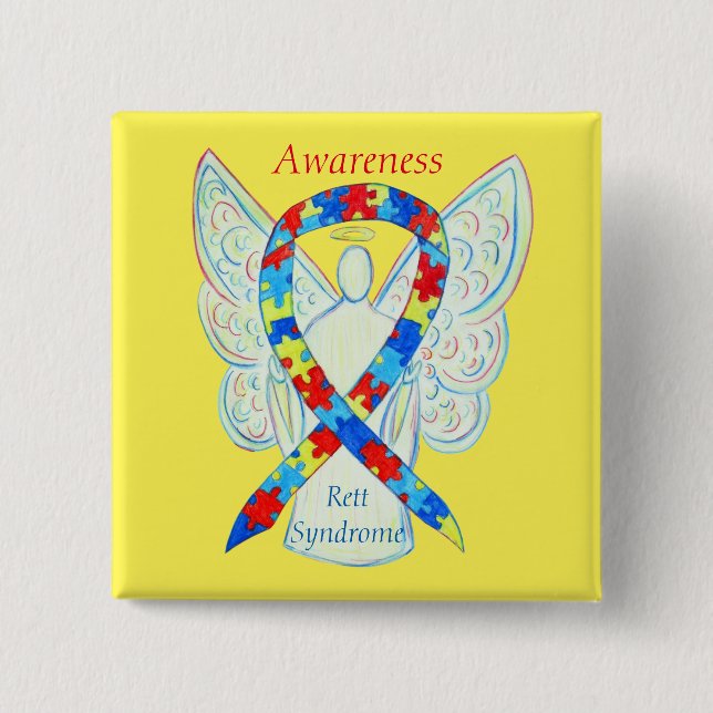 Rett Syndrome Angel Puzzle Awareness Ribbon Stift Knapp (Framsida)