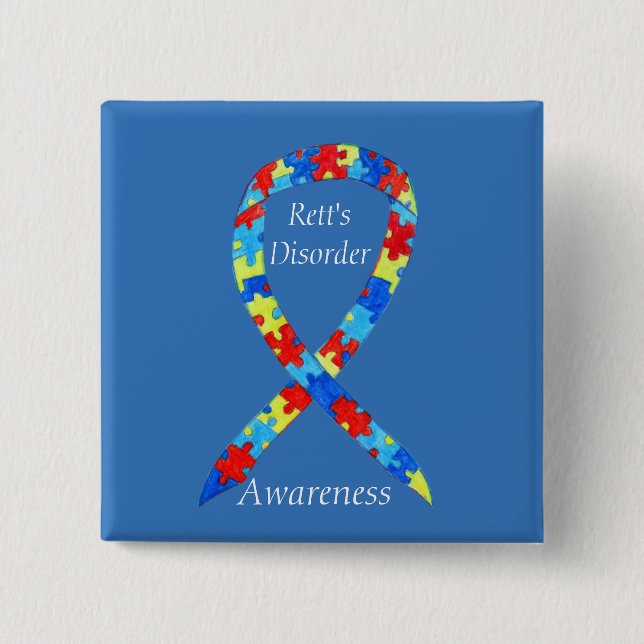 Rett's Disorder Puzzle Awareness Ribbon Anpassning Knapp (Framsida)