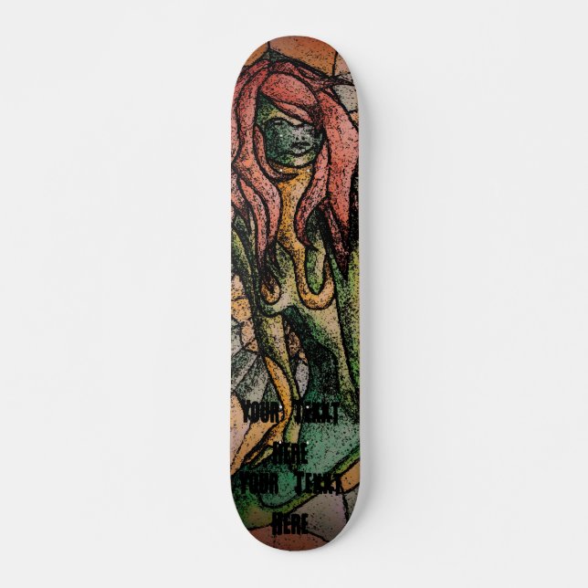 Retur abstrakt grönt dam gata art stil mini skateboard bräda 18,7 cm (Framsida)