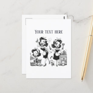 Retur vintage dam lägga till text vykort