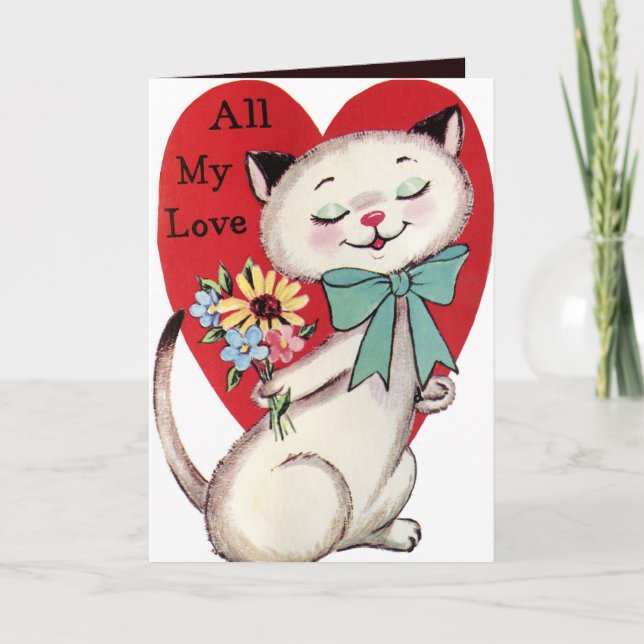 Retur vintage Valentine cat add sentiment Helgkort (Framsida)