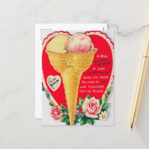 Retur vintage Valentine glass Helg Vykort