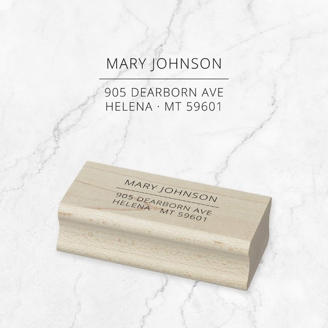 Returadress 06 för enkel modern typografi-Anpassni Stämpel (Modern wooden return address stamp with fine line. Basic typography address stamp.)