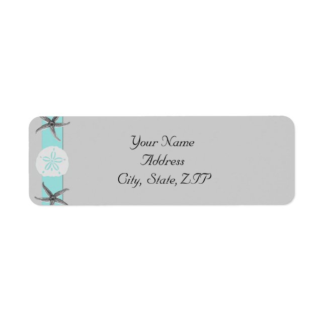 Returadress av Aqua och Grått Band Starfish Returadress Etikett (Framsidan)