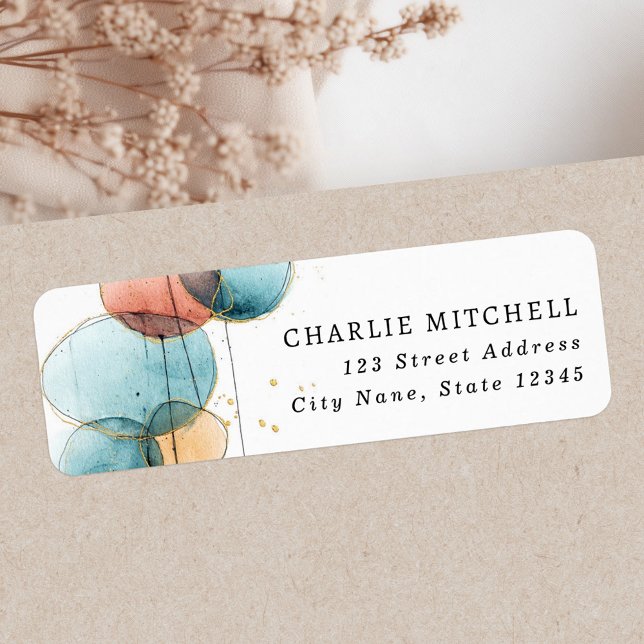 returadress av blått rosa terracotta etikett (Abstract shape blue pink terracotta return address label)