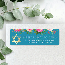 Returadress av Blommigten bat mitzvah Teal Blue Gu Returadress Etikett