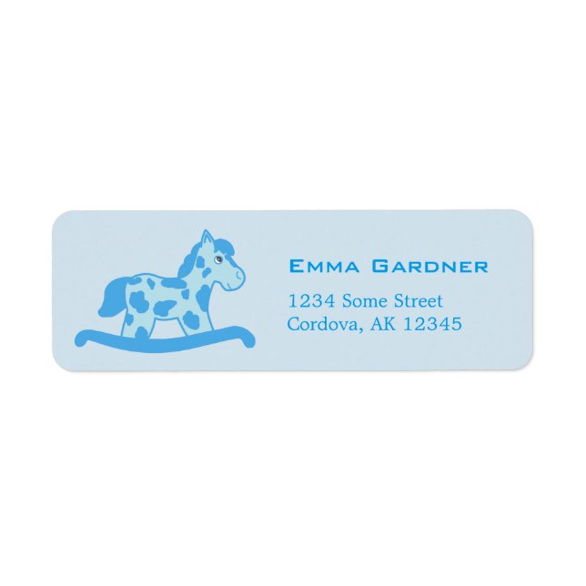 Returadress av Cute Blue Rocking Horse Returadress Etikett (Framsidan)