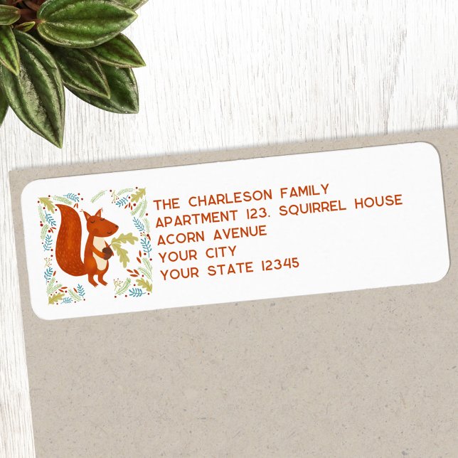 Returadress av ekorre etikett (Fun Squirrel return address label with personalized details, ideal for Thanksgiving and Christmas)