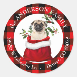 Returadress av Gift Bag Cute Pug Hund Play Ram Runt Klistermärke