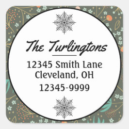 Returadress av handgjord färgstark jultid för Blom Fyrkantigt Klistermärke