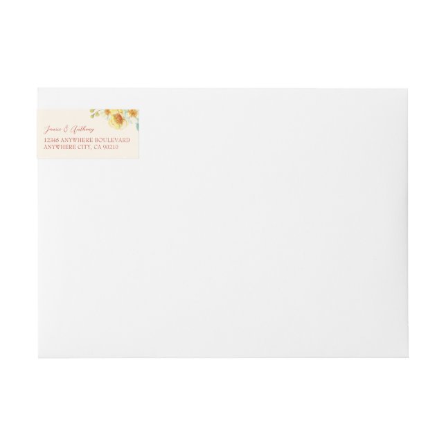 Returadress av kinesiska bröllop gult-blommigt etikettband (Framsidan)