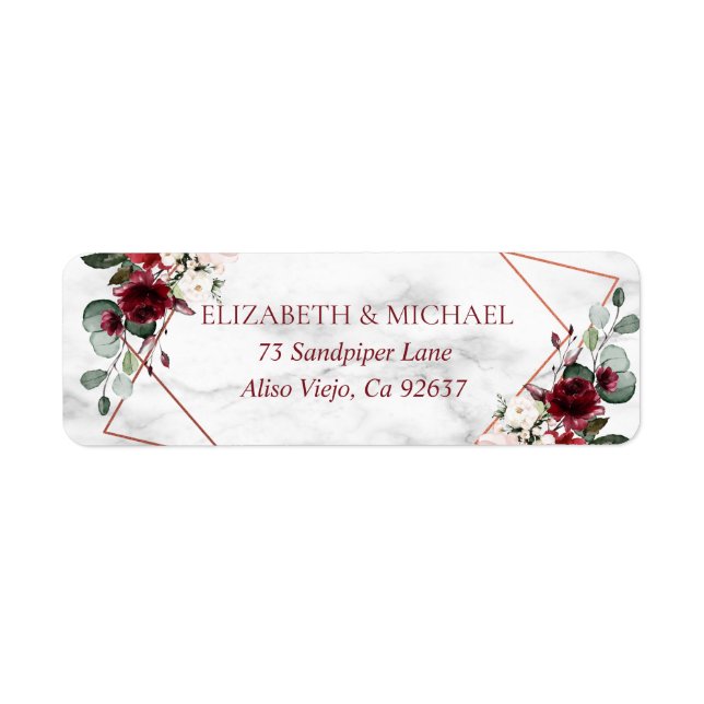 Returadress av koppargeometrisk burgundisk marmor returadress etikett (Framsidan)