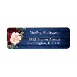 Returadress av Rustic Blue Burgundy Bush Blommigt Returadress Etikett