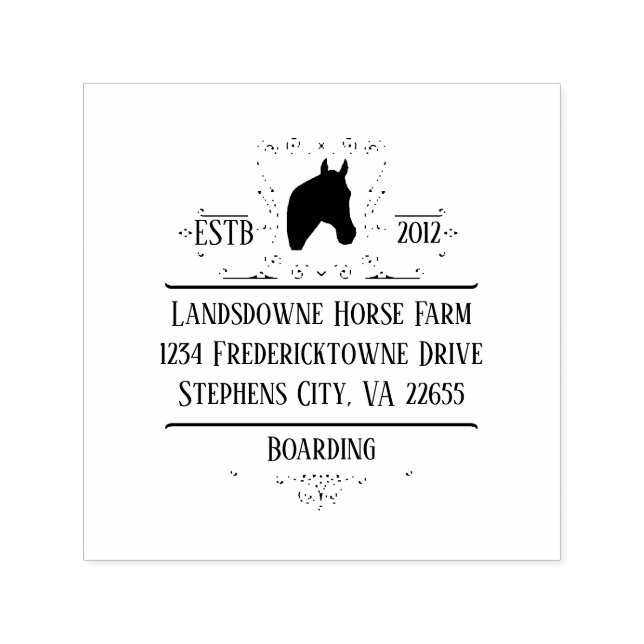 Returadress av Scrollsar för Horse Head Silhouette Självfärgande Stämpel (Design)
