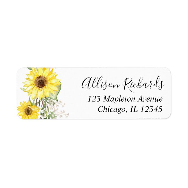 returadress av solrosfärgad gult returadress etikett (Framsidan)