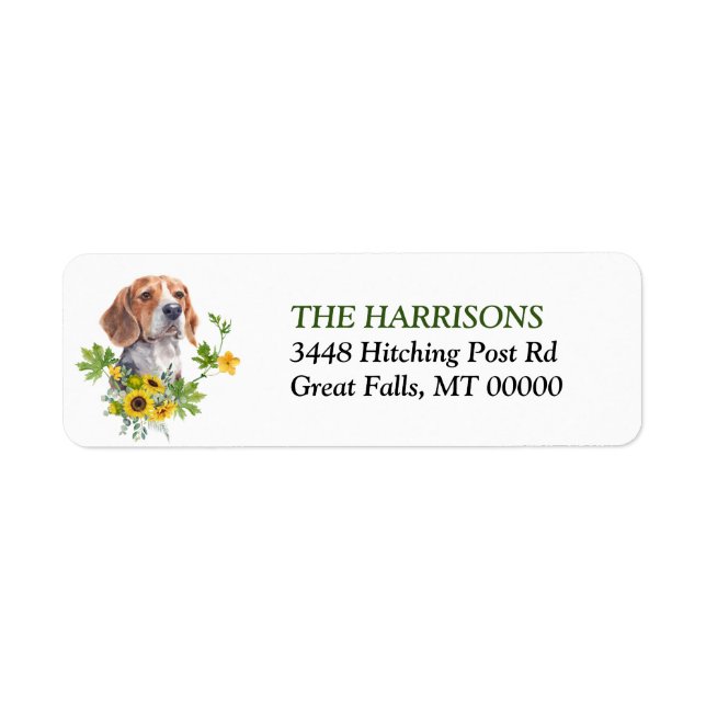 Returadress av solrosolja Eucalyptus Beagle Hund Etikett (Framsidan)