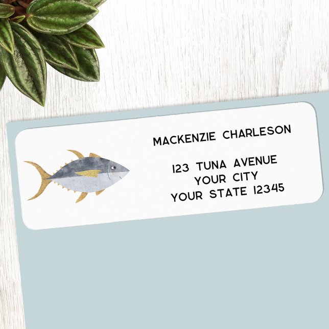 Returadress av tonfisk etikett (Yellowfin Tuna fish personalized return address label)