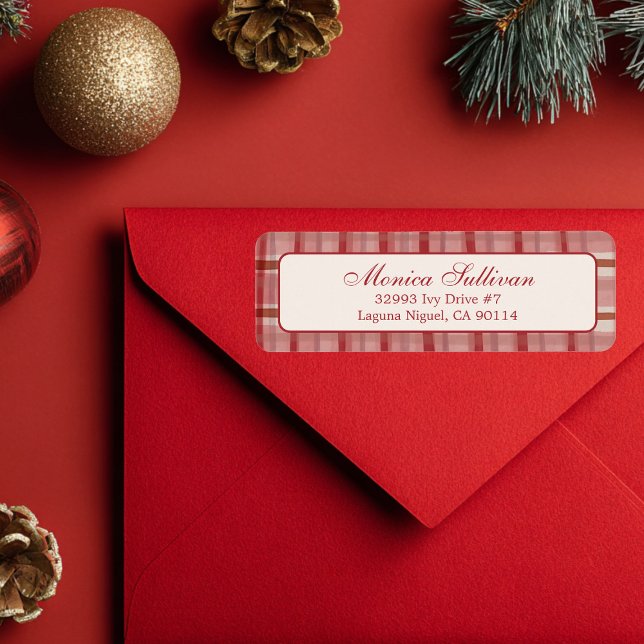 Returadress av vattenfärg Play-julens ANPASSNINGSB Etikett (Elegant Chic Watercolor Plaid Christmas Holiday CUSTOM Return Address Label
)