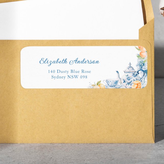 Returadress av vattenfärgen Blommigt och Tekanna L Returadress Etikett (Skapare uppladdad)
