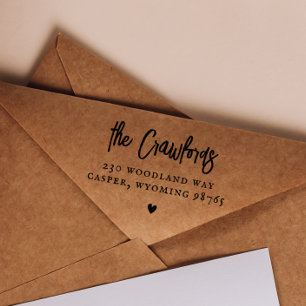 Returadress av vismiskt hjärta i Namn i skriptfami Självfärgande Stämpel