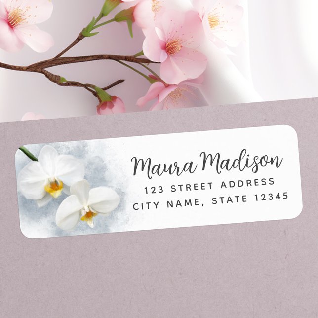 Returadress av vitorkefaenopsis-blomma etikett (White orchid phalaenopsis flower return address label)