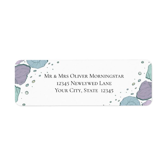 Returadress Beach Seashells Lilac Dusty Blue Returadress Etikett (Framsidan)