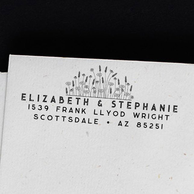 Returadress Boho WildblommMonogram Anpassningsbar Självfärgande Stämpel (Skapare uppladdad)